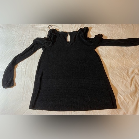 LC LAUREN CONRAD RUNWAY Top Ruffle Pleated Long Sleeves Black Blouse Shirt Sz XS - Picture 10 of 10